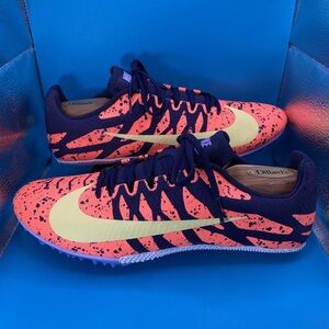 Nike Track Shoes Mens 9 US Air Zoom Rival S 9 Spikes Paint Splatter Mango Zitron